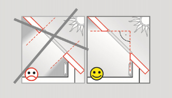 Obr. 1: Nastavení vnitřního ostění. Okenní parapet nastavte vždy tak, aby jeho spodní část byla svislá a horní pak vodorovná. Jedině tak může v prostoru pod oknem nerušeně probíhat cirkulace vzduchu a zároveň je tak dosažen maximální rozptyl světla.
