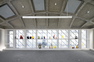 Střecha má dvě vrstvy: horní odpovídá fasádě ze skleněných šablon, její nosnou konstrukci tvoří ocelová příhradová konstrukce. Spodní konstrukce byla realizována jako betonová skořepina, na níž je umístěno tepelně izolační a hydroizolační souvrství