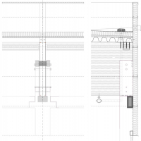 Zleva – pohled na osazení nosníku na svislou nosnou konstrukci, zprava – detail atiky