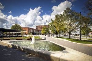 Ve východní části náměstí vznikly odpočinkové plochy zeleně lemující pěší diagonálu z centra města