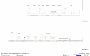 Multimodální uzel veřejné dopravy v Pardubicích - řezy