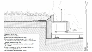 Řez – skladba vegetační střechy s intenzivní zelení