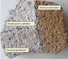 Obr. 6: Zkouška čistění vzorku nové omítky od solí (Foto: P. Rovnaníková)