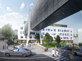 Vizualizace nového pavilonu a jeho poloha v Nemocnici Pelhřimov