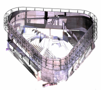 Ocelová konstrukce pro zavěšené lamely na fasádě, jihozápadní pohled