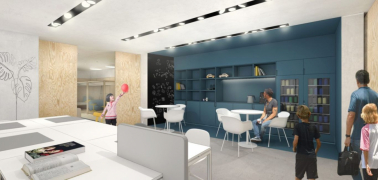 Vizualizace - pracovna (zdroj: Nadační fond Dům Ronalda McDonalda)