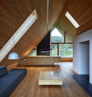 Střešní okna byla zhotovena na míru dle návrhu a přesné dokumentace autora. Konstrukce je sestavena z hlavního rámu z modřínových KVH profilů a podružného rámu z nerezové oceli tl. 4 mm. Vše je uzavřeno izolačním trojsklem zahrnujícím tvrzené i bezpečnostní sklo. Návrh konstrukce dbal na vyloučení jakýchkoliv tepelných mostů.