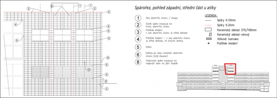Spárořez, pohled západní, střední část u atiky