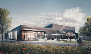 Návštěvnické centrum Schüco Welcome Forum bude fungovat jako hlavní kontaktní bod pro návštěvníky. Jeho dokončení se plánuje na čtvrté čtvrtletí roku 2021 (zdroj: one fine day / Studio Dragusha)