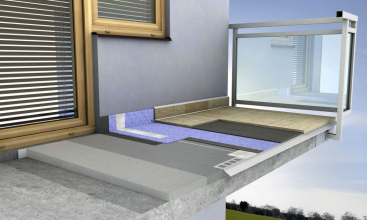 1 - Podkladní beton – původní betonová konstrukce; 2 - Dilatační páska; 3 - Cemix 201 Spojovací můstek; 4 - Spádový klín – Cemix 080 Spádový potěr (Cemix 280 Rychlý betonový potěr, Cemix 070 Polymercementový potěr 40 MPa); 5 - Cemix Penetrace podlahová; 6 - Cemix 045 Lepidlo; 7 - Cemix SE PLANO izolační fólie; 8 - Cemix Samolepicí butylový pás 150 mm; 9 - Cemix Samolepicí butylový pás 150 mm; 10 - Cemix Profil balkonový PB 50/6; 11 - FLEX EXTRA (Cemix 375 Lepidlo FLEX); 12 - Dlažba; 13 - Cemix 079 Spárovací hmota FLEX; 14 - Cemix Separační provazec; 15 - Cemix MS polymer