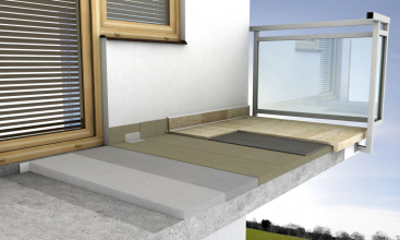 1 - Podkladní beton – původní betonová konstrukce; 2 - Dilatační páska; 3 - Cemix 201 Spojovací můstek; 4 - Spádový klín – Cemix 080 Spádový potěr (Cemix 280 Rychlý betonový potěr, Cemix 070 Polymercementový potěr 40 MPa); 5 - Cemix Penetrace podlahová; 6a - 1. hydroizolační vrstva; 6b - 2. hydroizolační vrstva – Cemix CEMELASTIK EX 1K (Cemix CEMELASTIK EX 2K); 7 - Cemix Pružná těsnicí páska; 8 - Cemix 045 Lepidlo FLEX EXTRA (Cemix 095 Lepidlo FLEX EXTRA PLUS); 9 - Dlažba; 10 - Přelivová hrana – balkonová tvarovka; 11 - Cemix 079 Spárovací hmota FLEX; 12 - Cemix Separační provazec; 13 - Cemix MS polymer