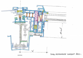 Nosný systém obvodového pláště v 2. NP (restaurace) – návrh; horizontální řez