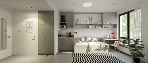 Vybavení pokoje pro dva studenty (zdroj: Pavel Hnilička Architects+Planners)