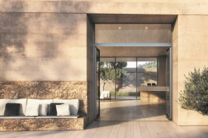 Hliníkové prosklené dvoukřídlé dveře Schüco se zapuštěným prahem: přechod mezi interiérem a exteriérem je nyní bezbariérový i pod druhým dveřním křídlem (zdroj: Schüco)