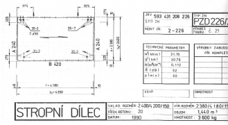 Obr. 6: Katalogový list stropního panelu montážní značky 2 – 026 a 2 – 226 (se statickými údaji pro srovnání rozdílů únosnosti)