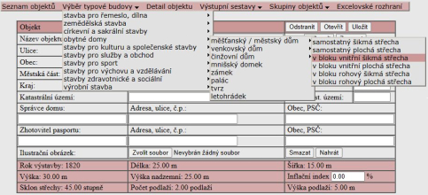 Ukázka z webového rozhraní aplikace Monurev