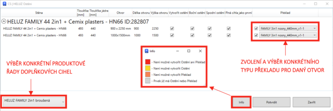 Dialogové okno po výběru stavebních otvorů v REVITu