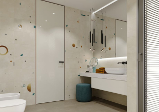 Nekonečné galaxie a planety na dosah ruky vnáší do koupelny nové obkládačky ze série Extra s barevnými geometrickými motivy