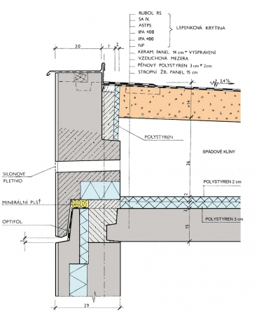 Řez dvouplášťovou střechou BA – NKS