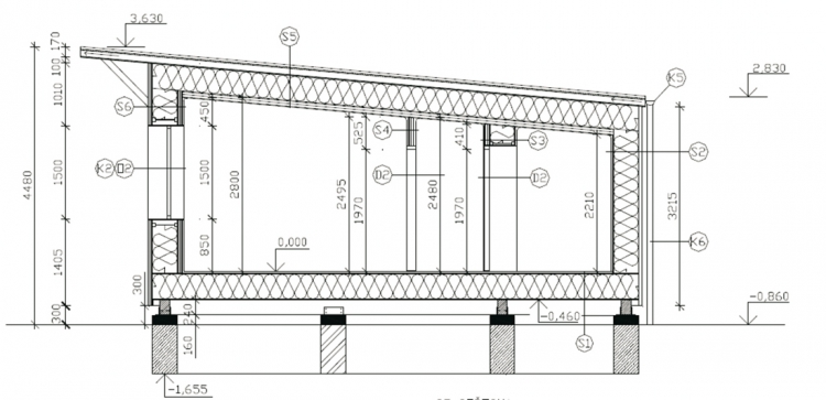Nízkoenergetický rodinný domek v Dolanech u Prahy – příčný řez