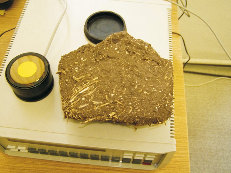 Vzorek hliněné omítky, s plošnou sondou