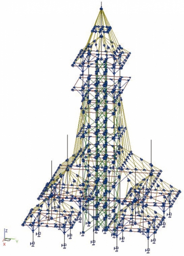 Obr. 7a: Statická schéma 3D modelu Májky