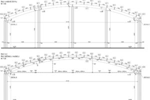 Nosná dřevěná střešní konstrukce tělocvičny v Zelenči