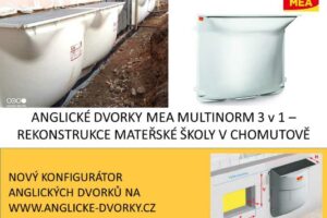 Prosvětlení suterénu mateřské školy v Chomutově s anglickými dvorky MEA